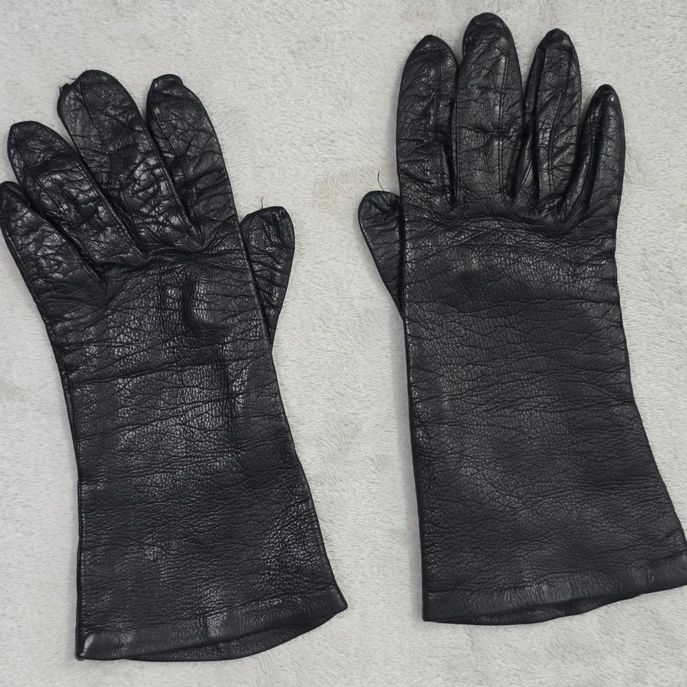 Vintage Women's Size 6.5‎ Black Leather Gloves Long Cuff With Flaws
